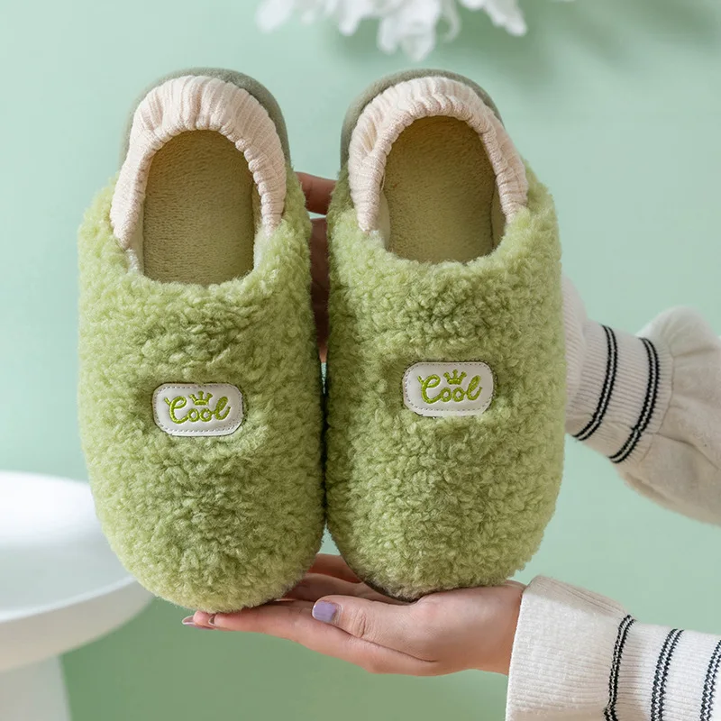 

Winter Women's Cotton Slippers Indoor Home Couple Slides Candy Color Leisure Elastic Warm Fur floor Ladies Shoes Wholesale