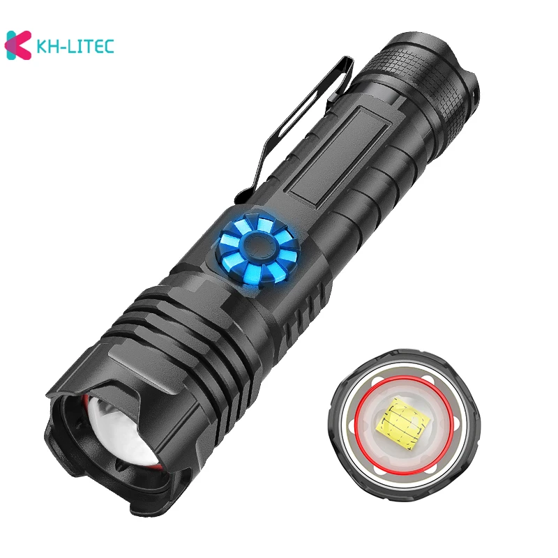 

2021 Newest LED Flashlight Zoom USB Rechargeable tactical flashlights Most Powerful XHP99 Torch 18650 26650 Camping Light
