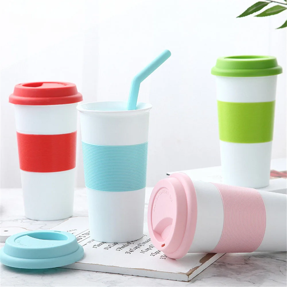 Белый Кофе кружка с крышкой чашки силикона рукав Пластик для путешествий