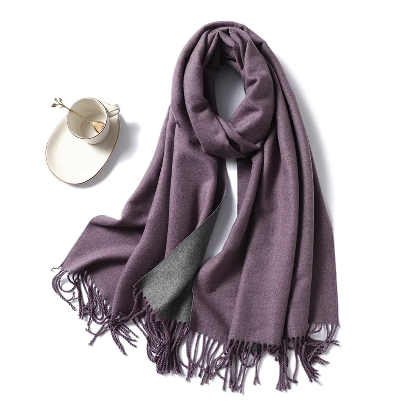 solid color imitation cashmere scarf for men and women in winter thickened warm double-sided two-color shawl tassel  scarf