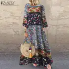 Винтажное платье-макси с принтом, женский весенний сарафан ZANZEA 2022, повседневное длинное платье с рукавом 34, Женский льняной халат с цветочным принтом