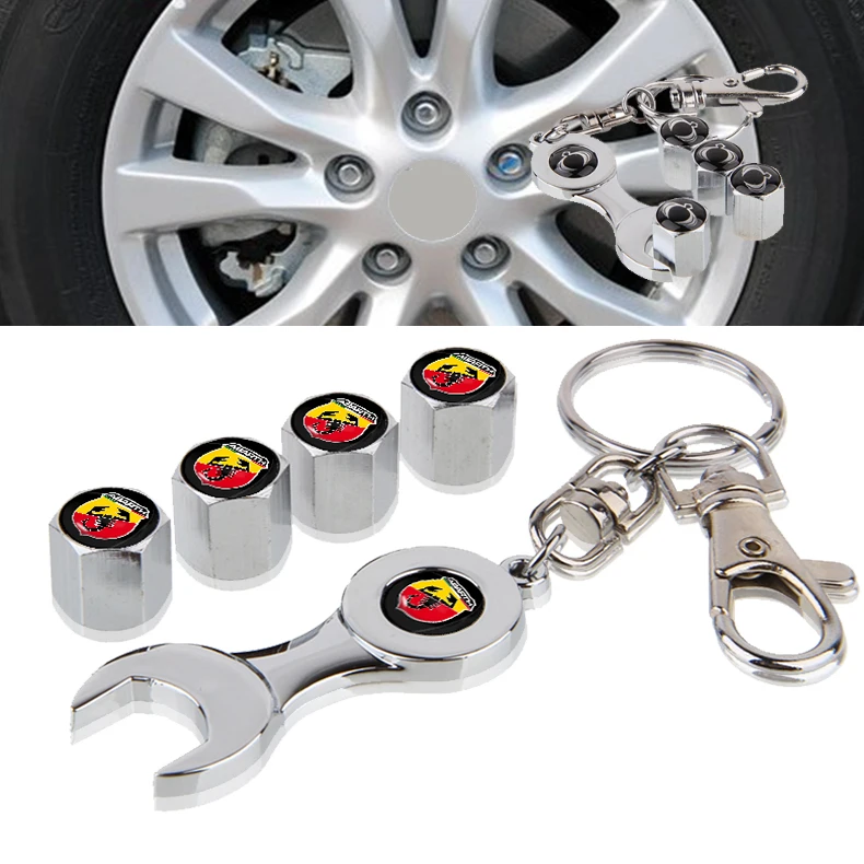 

1Set of Car Tire Valve Cap with Wrench Keychain Tool for Abbas 595 500 Competizione Carbono Aleron Punto Evo Esseesse Bravo Uno