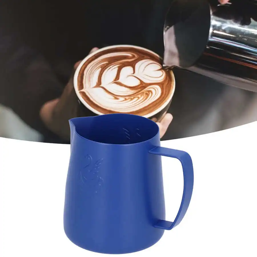 Кофейник из нержавеющей стали кувшин для молока синяя чашка взбивания латте 400