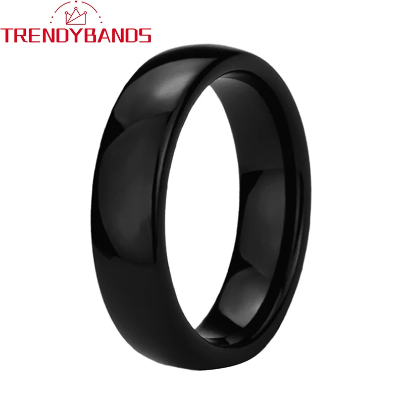 

6mm Black Mens Tungsten Carbide Engagement Rings Womens Wedding Bands Domed High Polished Shiny Comfort Fit