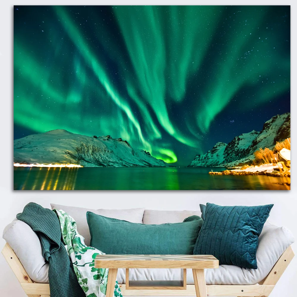 Полярное освещение печать постер Аврора борелис настенное искусство Северное