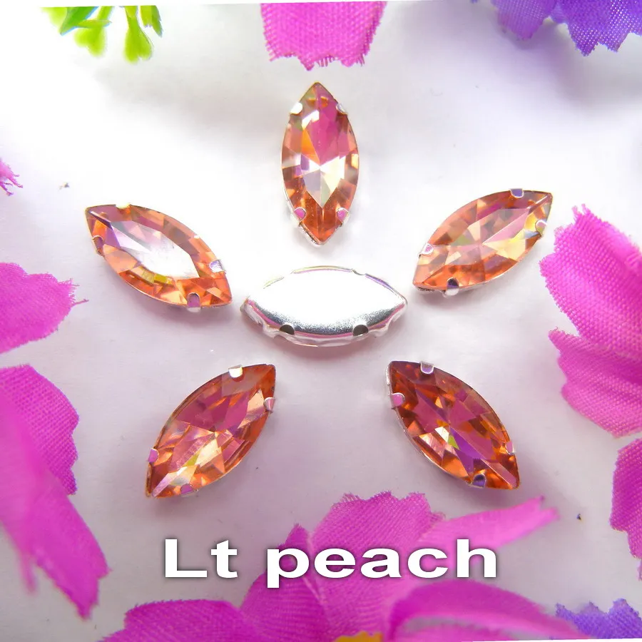 A20 Lt peach Стеклянные кристаллы, серебряные когти, 8 размеров, красивые цвета, конский глаз, Наветт, маркиза, форма, пришитые стразы, бусины, Аппликации, сделай сам - Цвет: A20 Lt peach