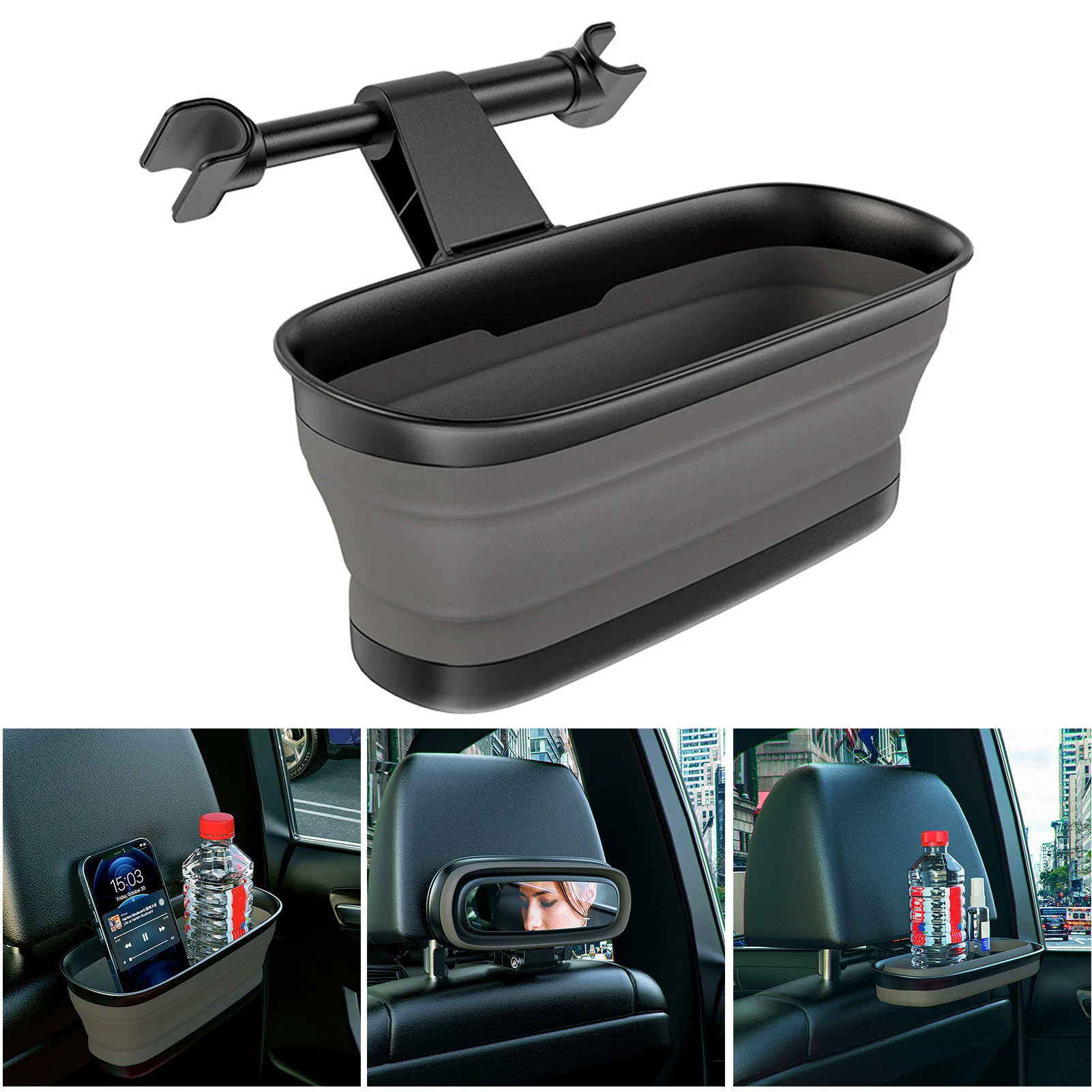 

Folding Car Back Seat Organizer with Cosmetic Mirror Cup Holder Universal Drink Food Holder with Foldable Tray Health99