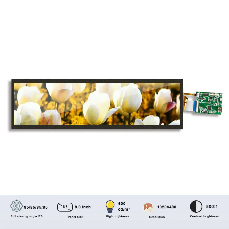 Original Hannstar Hsd088ipw1-a00 Ips 1920*480 8.8 Polegada Display Lcd de Toque com Placa para Exibição Automotiva