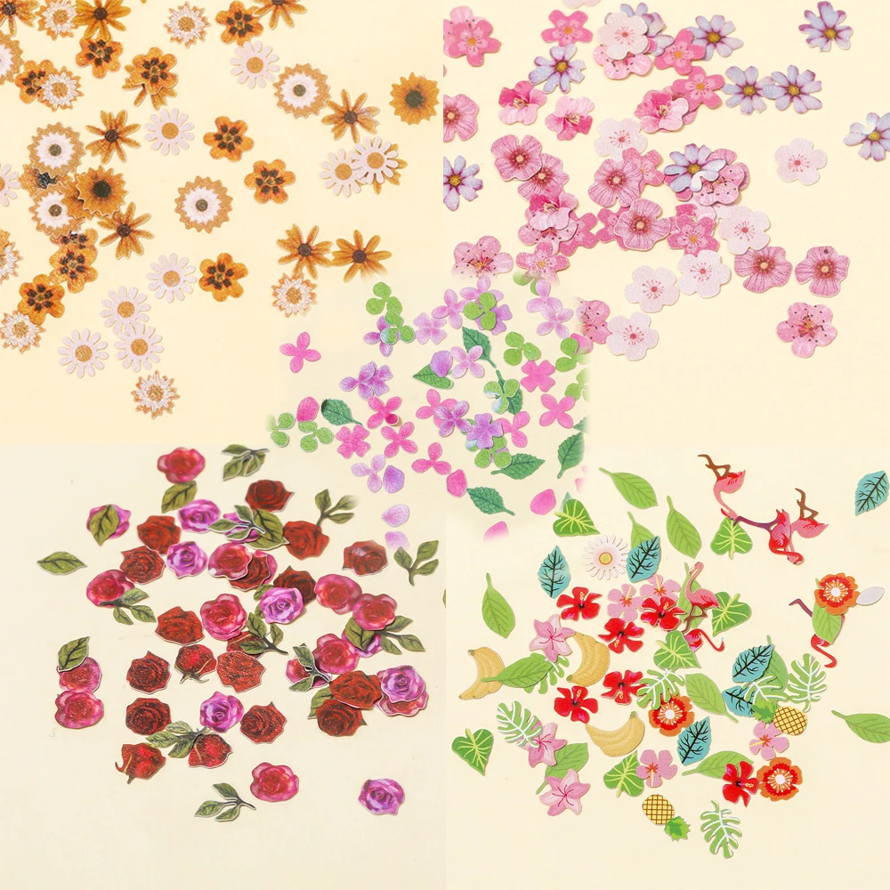 

1PC Nail Art Mixed Color Sunflower Rose Ultra-thin Wood Pulp Patch 3D Leaf Fruit Sequins DIY Professional Nails Art Decals Tools