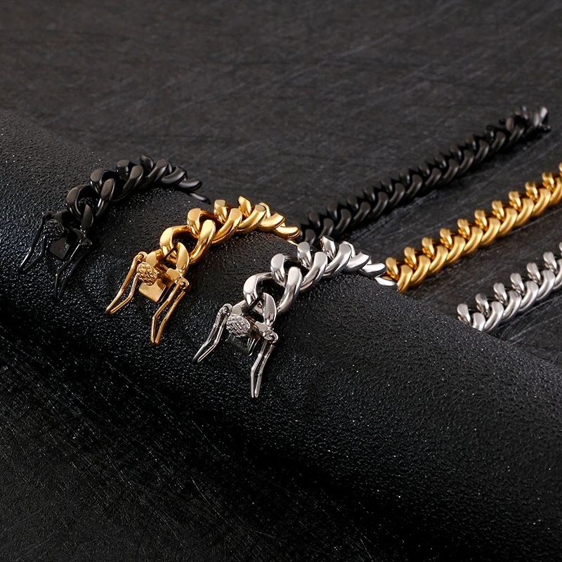 

11mm Smooth Curb Bracelet Men Stainless Steel /Gold/Black Color Cool Charm Clasp