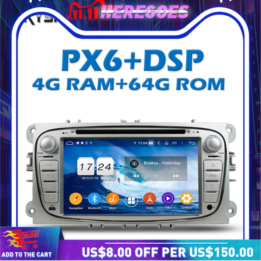 Автомобильный DVD-плеер PX6 DSP IPS Android 11 0 4 Гб + 64 GPS карта радио Wi-Fi Bluetooth 5 для Ford Mondeo Tourneo
