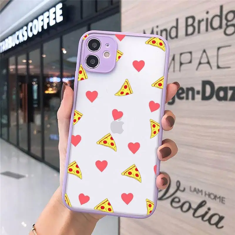

Cute cartoon hamburger fries pizza Phone Cases matte transparent For purple iPhone 7 8 x xs xr 11 12 pro plus max mini Clear
