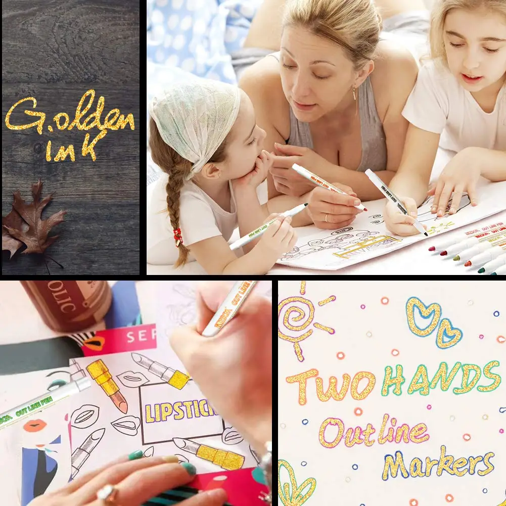 8 цветов супер сквигклюз контур металлический маркер Золотая двойная линия