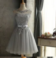 Silver grey in stock Сексуальные короткие коктейльные платья с аппликацией и галстуком-бабочкой Vestidos Cortos, платья на выпускной, вечер встречи выпускников - Цвет: Silver grey in stock