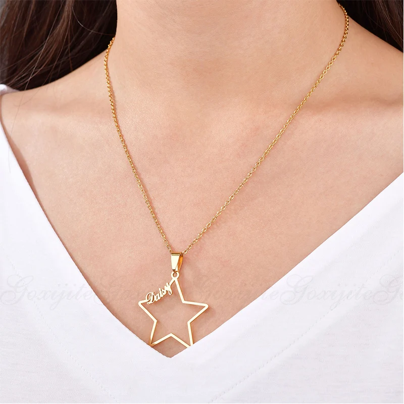 

Goxijite Personalized Custom Name Chain Necklace Hollow Star Nameplate Pendant Necklaces For Women Kid Gifts Dropshipping