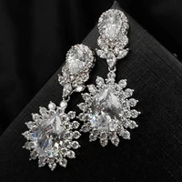 gorgeous vintage long studded faceted clear cz embellish opposed teardrop earrings for women bride wedding occasions accessories