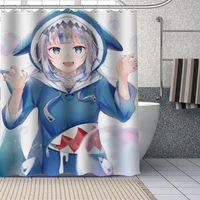 new custom japanese anime gawr gura curtains polyester bathroom waterproof shower curtain with plastic hooks more size