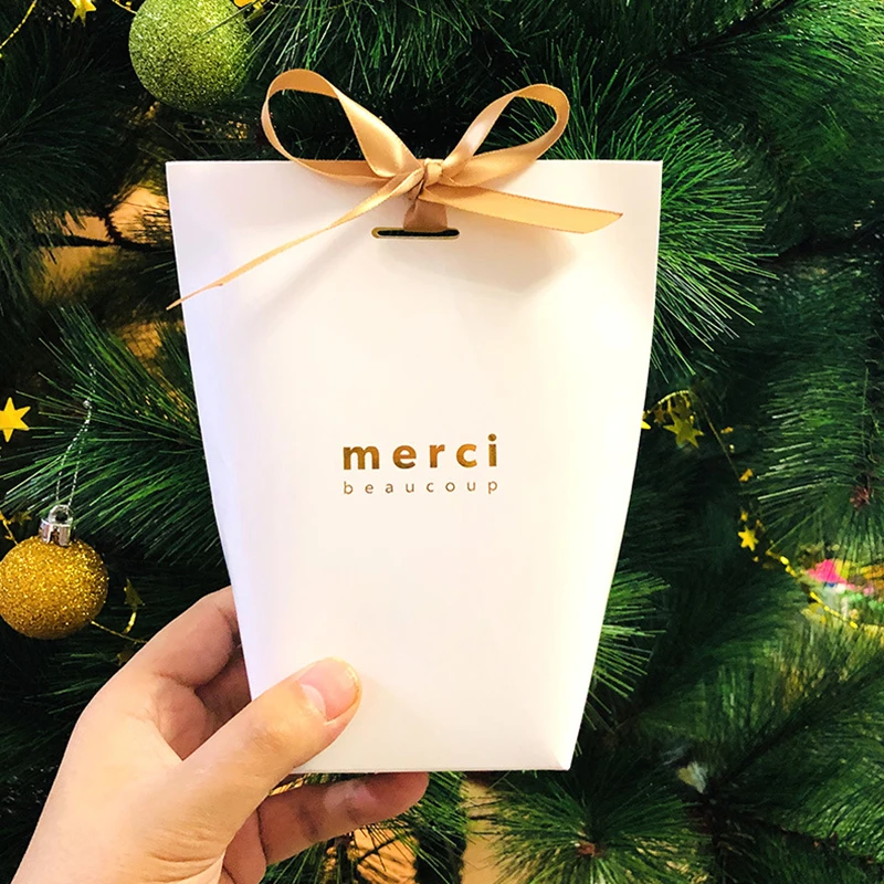 Высококлассный черный белый бронзирующий мешок для конфет французский спасибо