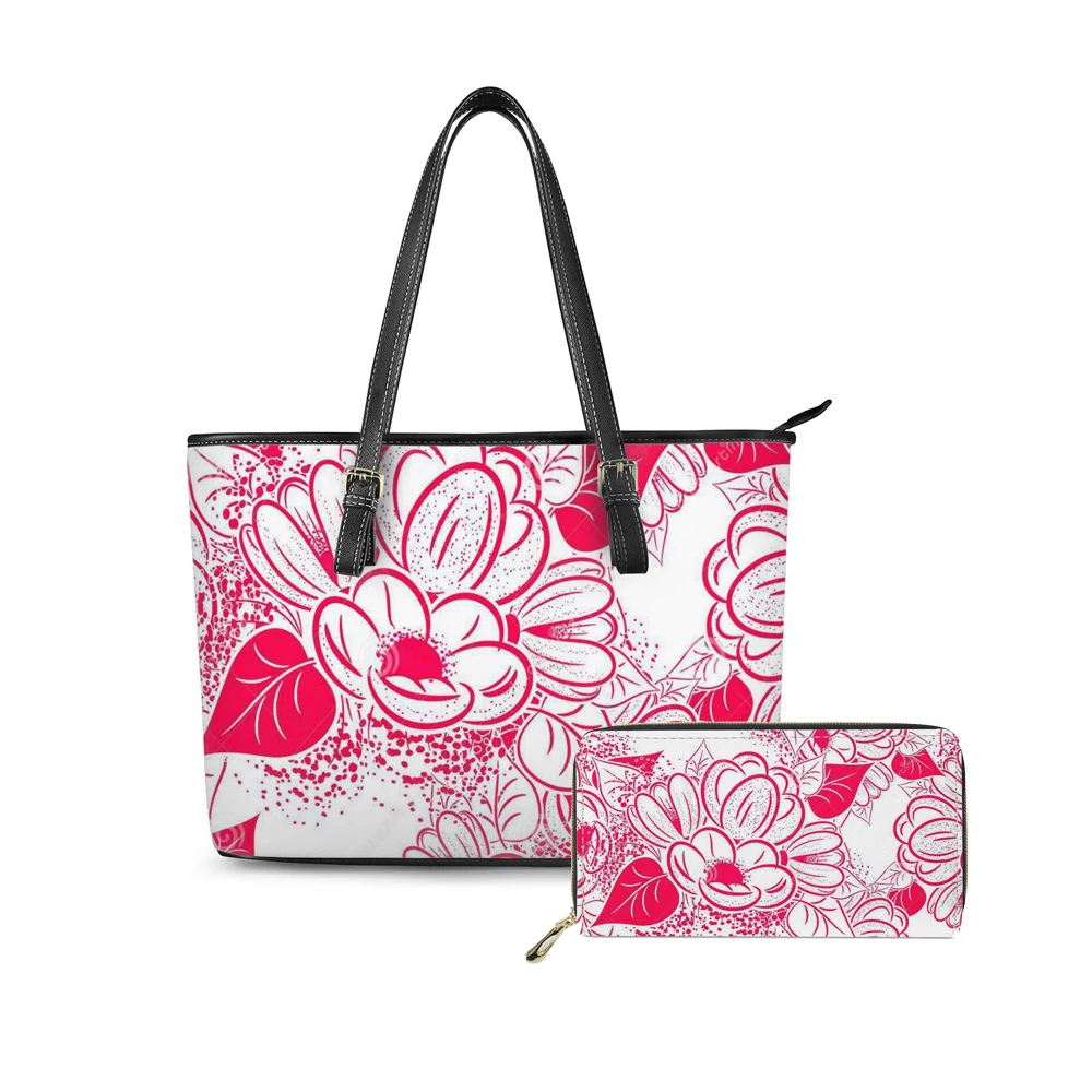 

Custom Designer Bags Handbags Women Famous Brands Polynesian Traditional Tribal Flower Pattern Leather Women Handbags and Wallet