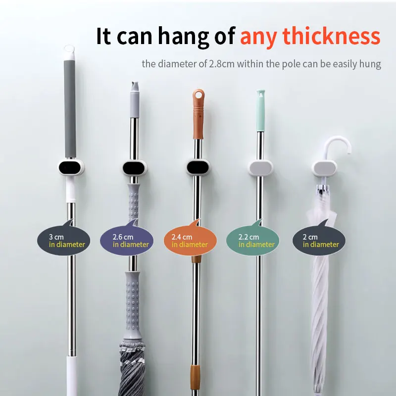 

Broom Holder Plastic Wall-Mounted Storage Organizer Universal Punch-Free Storage Blue/Gray/Black Storage Hook Hook Multi-Purpose