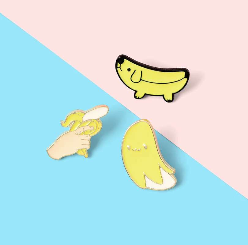 

Naughty Cute Cartoon Banana gun banana animal Set brooch unique pin badge enamel backpack lapel pin hat jewelry gifts for friend