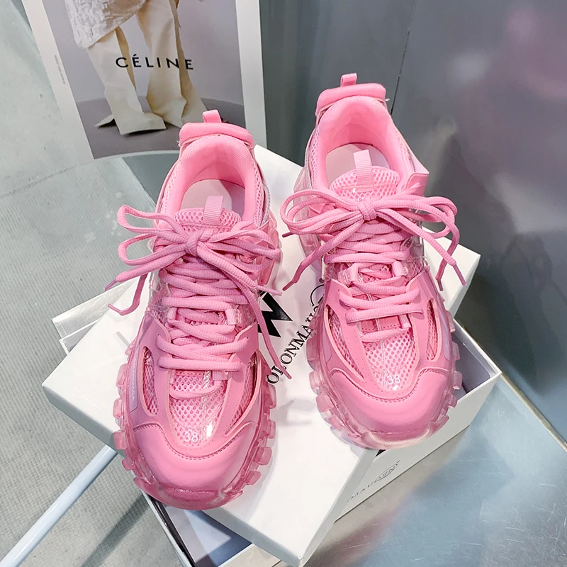 Красивые розовые кроссовки на массивной подошве для женщин 2021 спортивная обувь