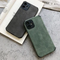 retro pu leather phone case for iphone 12 11 pro max mini xr xs x 7 8 plus se2 solid color silicone shockproof cover matte shell