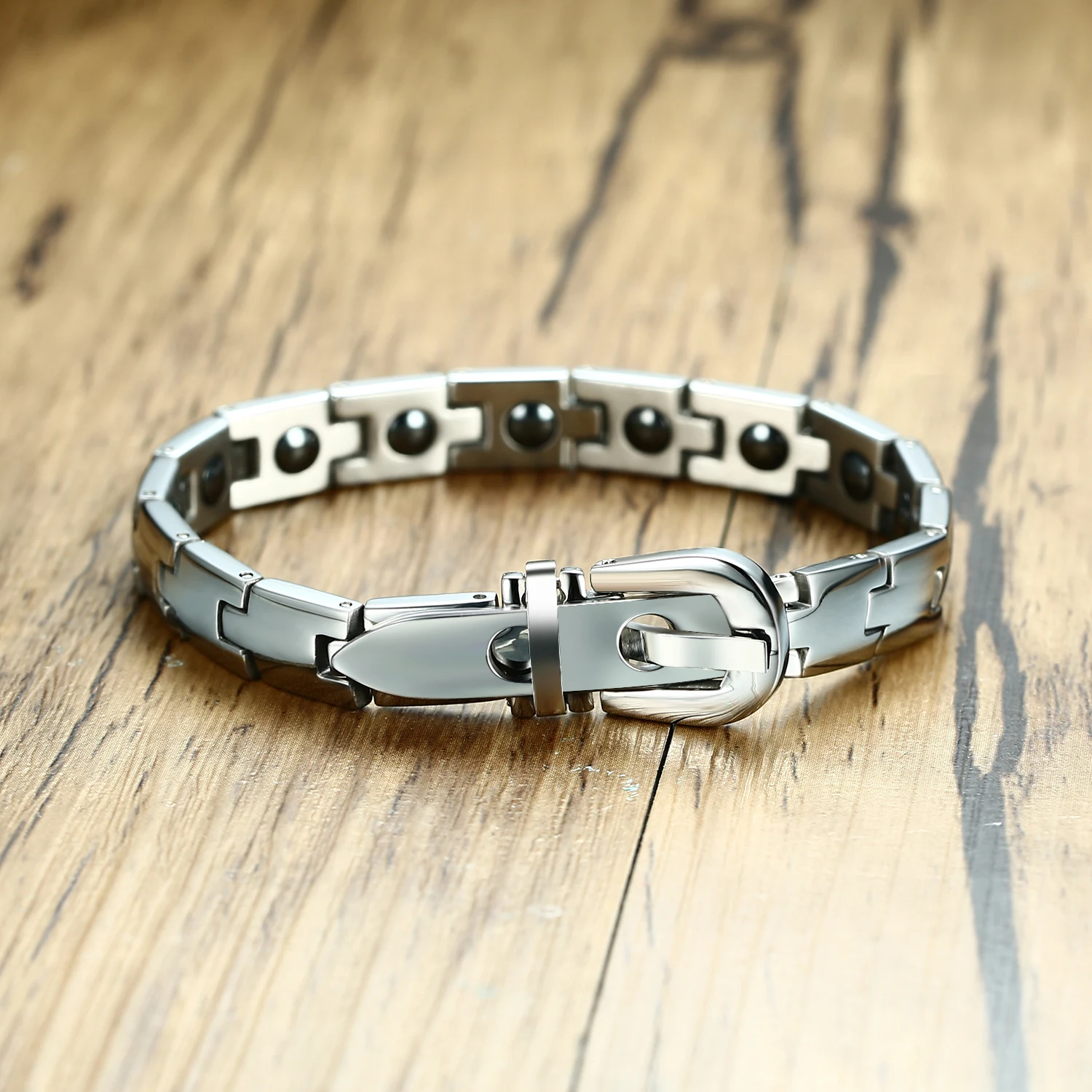 

Silver color Adjustable stainless steel magnetic bracelet for men and women