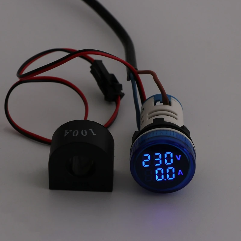 

Digital Voltmeter Ammeter 22mm Round AC 50-500V 0-100A Voltage Volt Amp Monitor