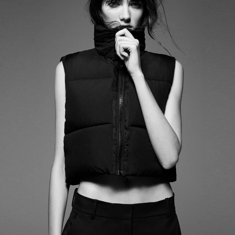 

ZA 2021 Cropped Padded vest jacket women Waistcoat Vintage Sleeveless zipper sleeveless light parka casual female Outerwear