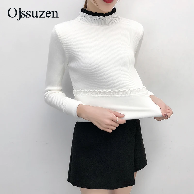 Warm Winter Sweaters Women's Pullover Fleece Thick Knitted Jumpers Ladies Soft Stretchy Sweater Woman Blue Black High Quality | Женская