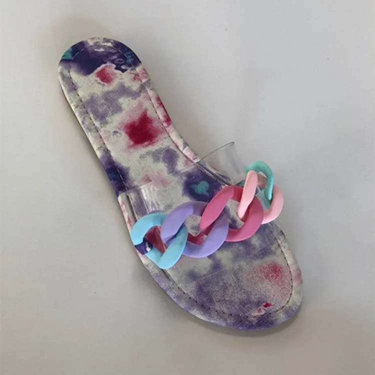 

New style European and American candy color one-line rings decorative sandals fashion casual light size slipper