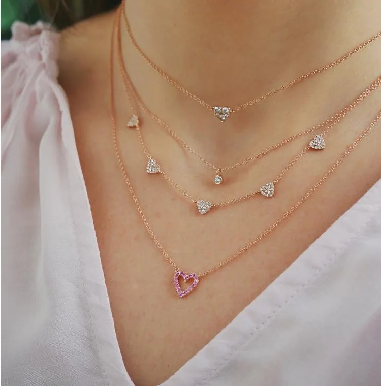

fine high quality 925 sterling silver 5 pcs cute sweet heart charm link chain valentines gift choker necklace