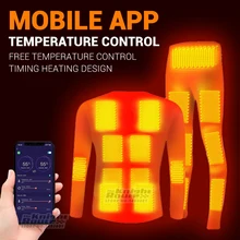 Winter Heated Underwear USB Battery Powered Outerwear Ski Motorcycle Jacket Thermal Suit Smart Phone App Control Temperature Men