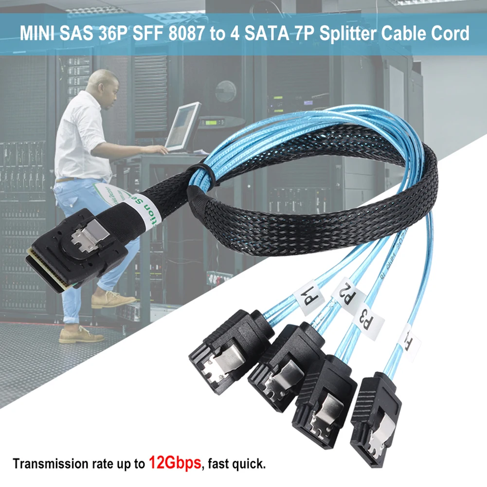 SAS SATA Cable Mini-SAS SFF-8087 to 4 Mini 4i SFF8087 36P To 7P 12Gbps 50cm Hard Drive Data | Компьютеры и офис