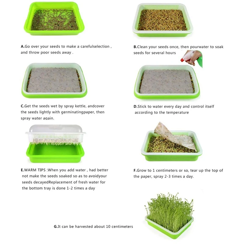

3-Pack Seed Sprouter Tray Soil-Free Big Capacity Healthy Wheatgrass Grower Sprouting Container Kit with Lid