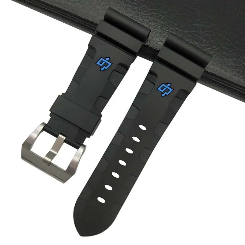 26mm blue mark 24 мм 26 мм черный белый оранжевый Камуфляж красный синий зеленый серый мягкий водостойкий резиновый ремешок для часов для panerai ремень, булавка, пряжка бесплатный инструмент - Цвет ремешка: 26mm blue mark