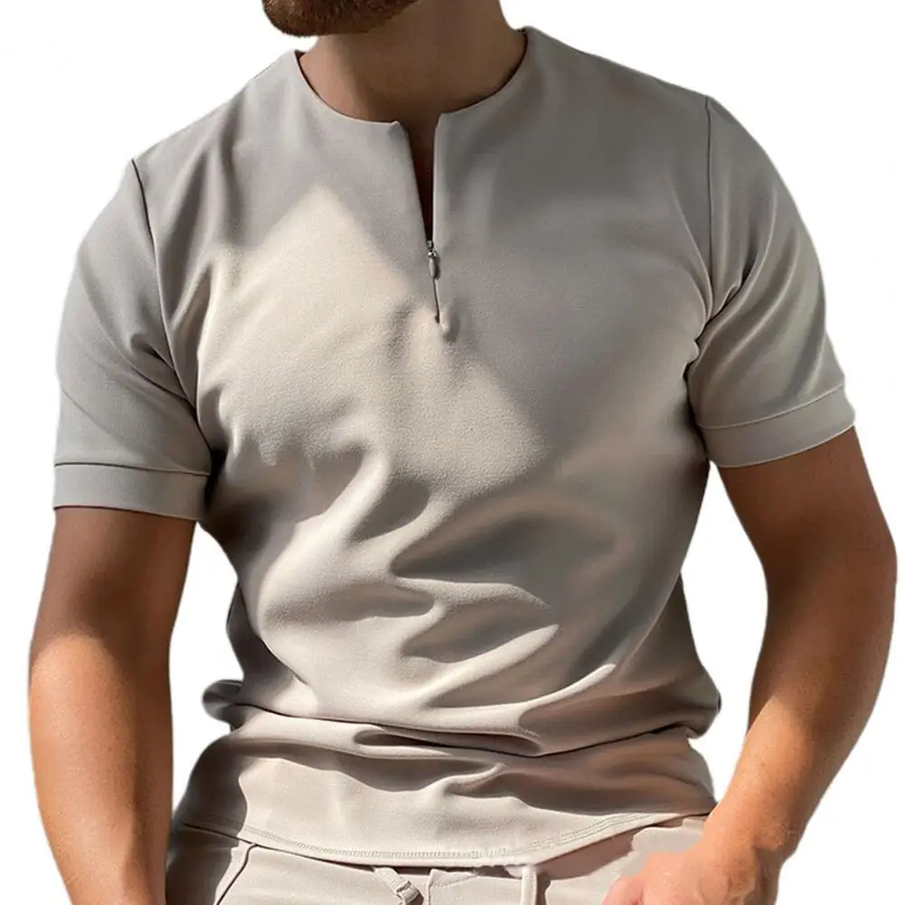 

50%HOT Men T-shirt Solid Color Loose Summer Short Sleeve Round Neck Top for Party