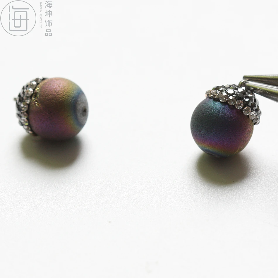 Ремесло поставка натуральный камень Шарм с Стразы колпачок-шар-14*12 мм (ZH403-1) |