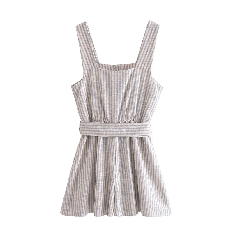 

HWLZLTZHT Jumpsuits Women 2021 Summer Fashion With Belt Stripes Jumpsuit Woman Clothes Side Pockets Casual Chic Female Jumpsuit