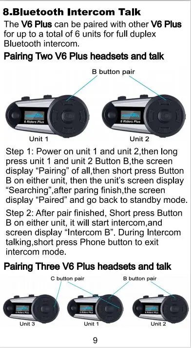 1 шт. V6 Plus 6 Rider мотоцикл Bluetooth шлем гарнитура домофон беспроводной BT полный дуплекс Intercomunicador Interphone FM светодиодный