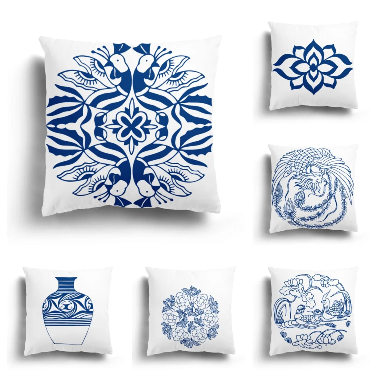 

Chinese blue and white pattern plush pillowcase home decoration sofa pillowcase car cushion cover pillowcase can be customized