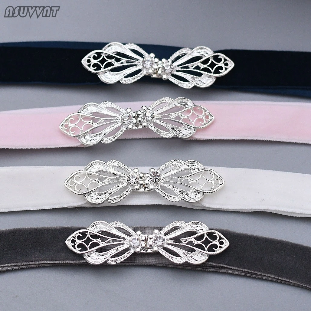 

Wedding Belt For Women Rhinestone Applique Elastic Narrow Waist Seal Bow Decorative Belt For Party Accessories