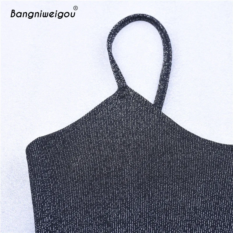 Женское блестящее облегающее платье Bangniweigou черное с длинными бретельками для