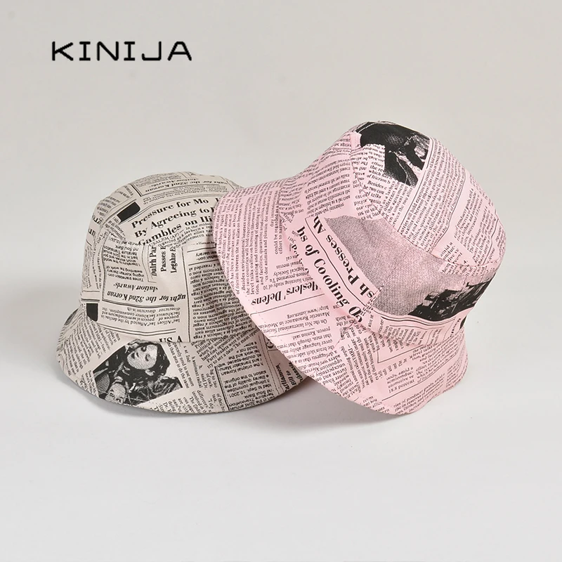 Новинка В стиле ретро газета Хлопок Ведро Шляпа Панама летние Боб головные уборы