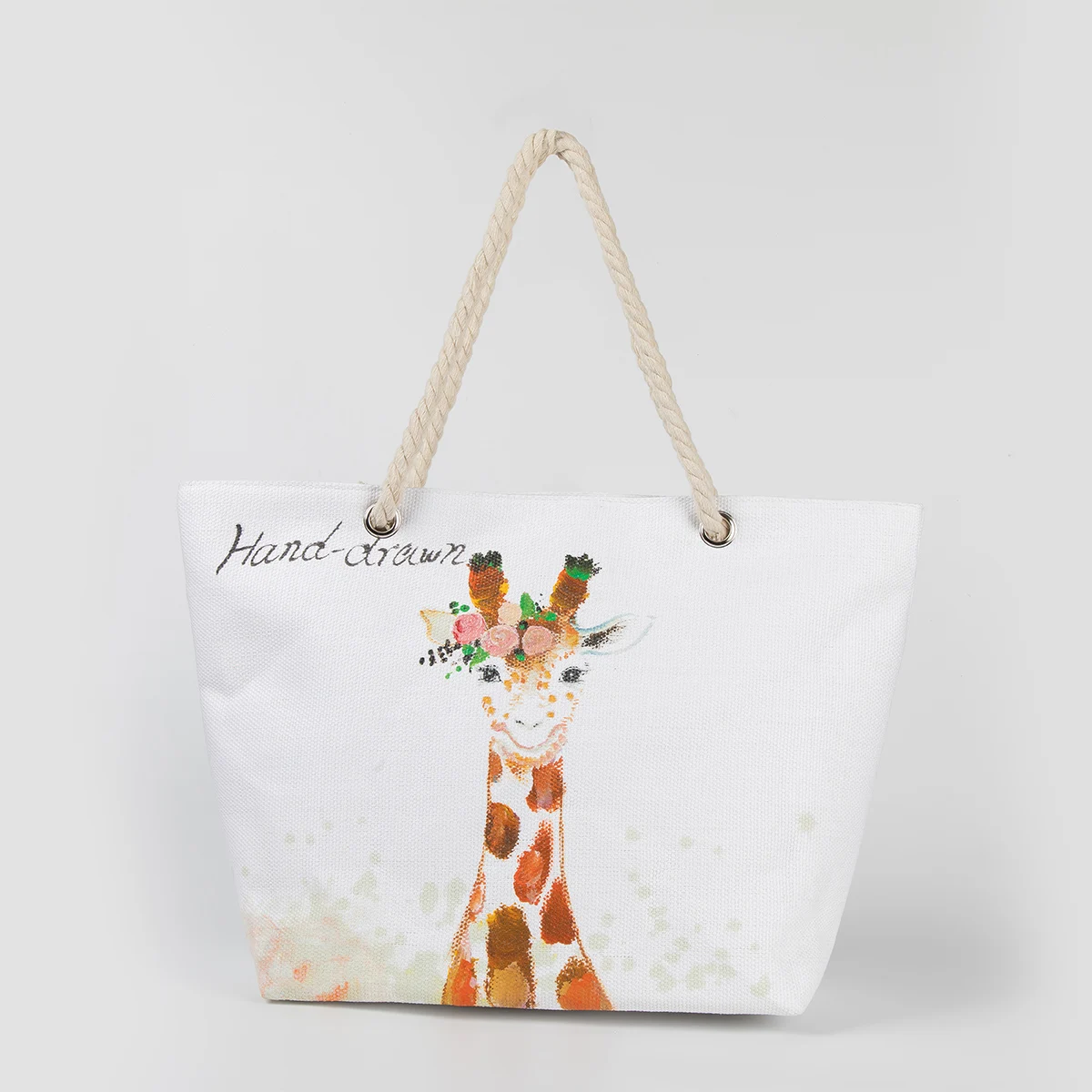 100% искусственная ручная роспись Жираф модная пляжная сумка зеленая для покупок