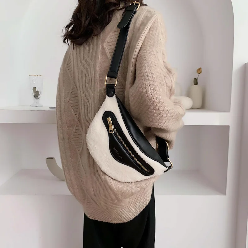 Mowah модная плюшевая сумка на грудь осень и зима овечья шерсть женские сумки