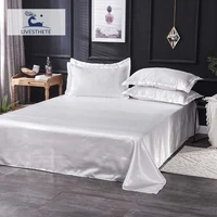 liv esthete satin silk bedding flat sheet silky bed linen european luxury solid color white double queen king sheet bedclothes