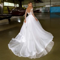 long sleeve princess wedding dress 2021 tulle bride dresses chapel train appliques bridal gowns vestido de noiva