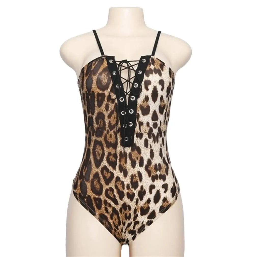 Женское леопардовое соблазнительное боди облегающий пояс со сборкой на груди